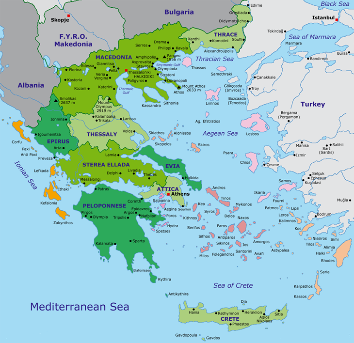 Карта административного деления Греции
